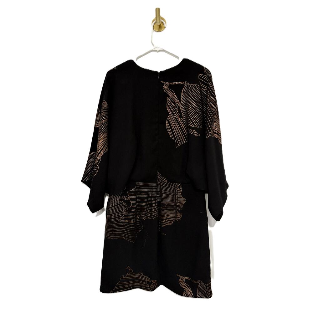 Halston Heritage Kimono-sleeve Dress in black and metallic floral pattern. - Picture 3 of 9
